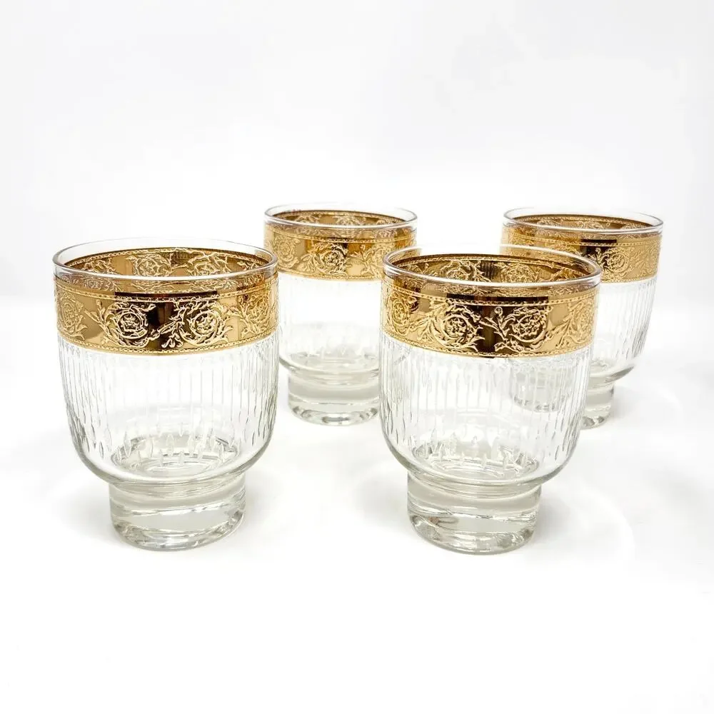 Culver Tyrol 22K Gold Footed Cocktail Glasses Set of 4
